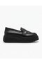 Women's Black Thick Sole Loafers, Lightweight High-Platform Casual Moccasins - 6