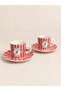 Coffee Cup Set, 2-Piece, Red Cup Set with Bird Pattern. - 2