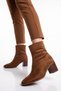 Zippered Heeled Pointed-Toe Stylish Brown Suede Women's Heeled Boots Pc-56169 - 2