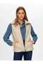 Women's Quilted Trimmed Ruffled Stone-Colored Vest Uw26Kyl005