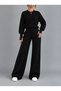 Women's Crop Top, Finger-Loop, Wide-Leg Pants, Stylish Two-Piece Knit Set. - 2