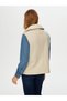 Women's Quilted Trimmed Ruffled Stone-Colored Vest Uw26Kyl005 - 5