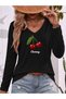 Mix Printed V-Neck Cotton Lycra Long Sleeve Regular Fit Blouse T-Shirt - 2