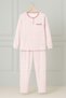 Women Mother Long Sleeve Pink Floral Pattern Cotton Combed Pajamas Set