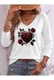 Mix Printed V-Neck Cotton Lycra Long Sleeve Regular Fit Blouse T-Shirt