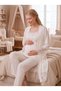 New Season Ecru Chic Lace-Trimmed Button-Down Short-Sleeve 100% Cotton Maternity Robe and Pajama Set, 3-Piece Set.
