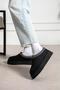 Black Suede Women's Boots with Fur Lining, Embroidered Details, and Thick Sole. - 3