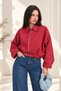 Women's Bomber Jacket Oversize Short Belted Long Sleeve Zipper Shirt Collar Drop Shoulder Checkered Jacket Mo - 2