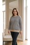 Women's Plus Size Blue and Beige Striped Long-Sleeve Basic Cotton Long Sweatshirt. - 5