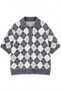 Gray Mink Patterned Polo Collar Short-Sleeved Knit Sweater - 3