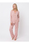 Women's Long-Sleeved Pajama Set with Full Buttons on the Front, Pink with a Dot Pattern. - 5
