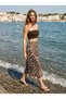 Graphic Pattern Viscose Satin Fabric, Midi-Length Brown Skirt. - 3