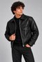 Men's Black, Oversized Faux Leather Jacket – with a Hood, Double Chest Pockets, Zipper Closure, and Lined Interior – Modern Jacket. - 2
