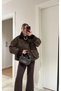 Women's Brown Leopard Print Velvet Collar Jacket.