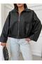 Women's Oversized Leather Jacket – Oversized Zippered Belted Casual Women's Jacket. - 4