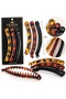 Set of 3 12cm Bone-Colored Hair Clips, Large Size, Curved Bun Clips, Black, Brown, Gold, Leopard Print. - 2