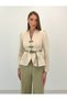 Avelina Belted Blazer with Belt Detail and Contrast Trimming, Paired with Pants—Cream and Light Khaki Suit - 2
