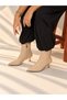 Vienna Wicker Patterned Beige Patent Leather 5 cm Thin Heel Women's Boots Botti̇e - 5