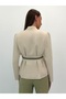 Avelina Belted Blazer with Belt Detail and Contrast Trimming, Paired with Pants—Cream and Light Khaki Suit - 6