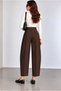 Women's Pants Barrel Pants Cloutte Pants High Stylish Boyfriend Wide Leg Brown Fabric Pants - 3