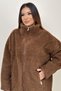 Women's Stand Collar Plush Teddy Coat Oversized Winter Coat with Zipper Pockets and Soft Texture - 3