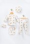 Cute Bunny-Printed 5-Piece Baby Hospital Outfit Set, 100% Cotton, Newborn 0–3 Months, Ecru