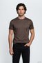 Men's Regular Fit Round Neck Stretchy Breathable Cotton Short Sleeve with Metallic Logo Detail, Brown.