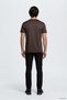 Men's Regular Fit Round Neck Stretchy Breathable Cotton Short Sleeve with Metallic Logo Detail, Brown. - 3