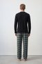 Cotton Half-Button Plaid Men's Pajama Set, Navy Blue. - 4