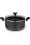 Non Stick Casserole With Glass Lid, Heavy Material Stock Pot, Dishware Safe, Durable Bakelite Handle, PFOA Free Teflon Non Stick Coat For Healthy Cooking, Grey (22cm, 3.5 Liters)