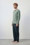 Cotton Half-Button Plaid Men's Pajama Set, Green. - 3