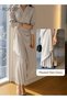 Ladies Solid Color Tunic Dress, Ladies Formal Elegant Asymmetrical Pleated Design High Waiste Dress, - 3