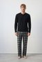 Cotton Half-Button Plaid Men's Pajama Set, Navy Blue.