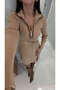 Billez Camel Long-Sleeved Knit Dress with Leather Details. - 2