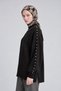Half fisherman stone detailed knit sweater black - 3