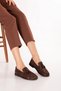 Women's Black Leather Loafer Shoes with Metal Accents, Model Hl.33300, Coffee Brown. - 2