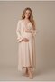 Women's Beige Wrap-Neck Long-Sleeve Nursing Nightgown Set with Breastfeeding Details, Maternity Nightwear Set. - 2