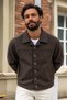 Men's Textured Seasonal Jacket with Buttoned Collar - 3
