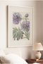1 Piece of Antique Vintage Painting with a White Wooden Frame and a Purple Peony Motif.
