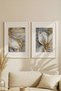 2 Pieces of Vintage Paintings with Abstract Flowers and Gold Reflections on a White Wooden Frame. - 2