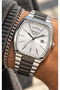 Elegant Box, with Calendar, Silver-Gray Steel Strap, White Dial, Men's Wristwatch + Bracelet.