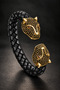 Leopard-Head Braided Leather Unisex Bracelet