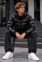 Men's Hooded Shiny Winter Casual Black Coat - 4