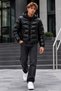 Men's Hooded Shiny Winter Casual Black Coat - 3