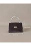 Striped Patterned Pearl-Embellished Gold Chain Strap Portfolio Shoulder and Handbag E17 B13 - 3