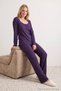 Purple 100% Cotton Lace Detailed Ribbed/Pointelle Knit Pajama Set Thmss26Pt00042 - 3