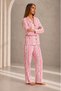 Women's Front Buttoned Long Sleeve Bottom Top Pink Pajama Set - 4