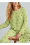 Women's Striped Patterned Long Green Pajama Set - 5