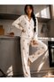 Women's Buttoned Shirt Collar Home Wear White Pajama Set - 4