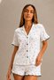 Women's Casual Buttoned V-Neck White Pajama Set - 6